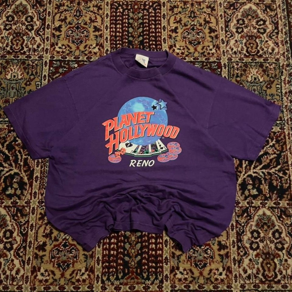 VTG 90s Planet‎ Hollywood reno logo purple poker tee shirt L USA casino red